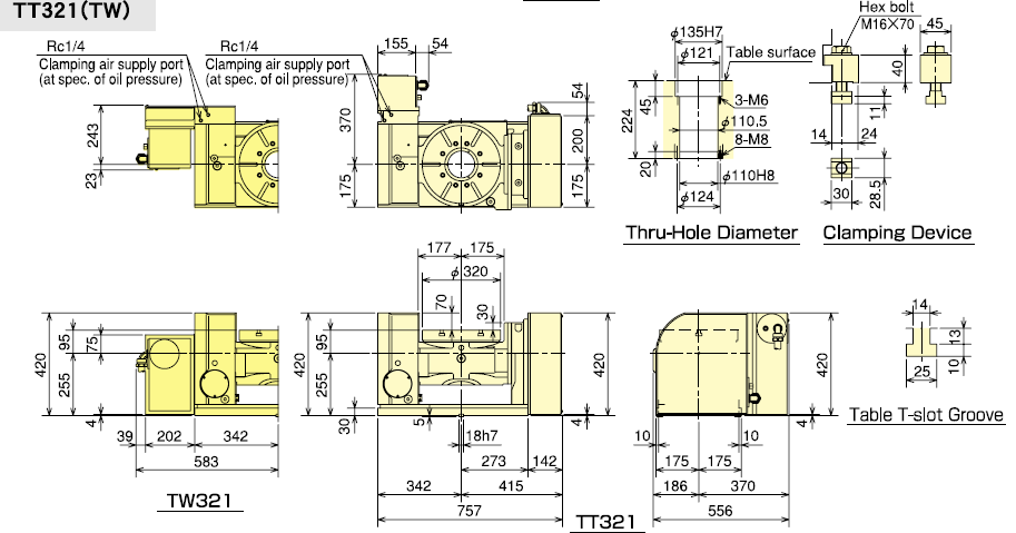 Kitagawa TT321HV00 Tilting NC Rotart Table Technical Drawing